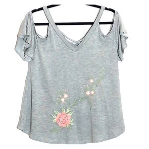 Alya Cold Shoulder Embroidered Modal Tee Medium